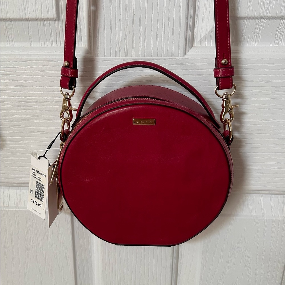 NWT BRAHMIN Women Leather Crossbody Bag / Handbag, Gold Hardware, Red Pinkish
